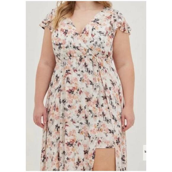 Torrid Gauze Walk-Through Maxi Dress Tie-Back Short Sleeve Floral Print Women 3X - Picture 2 of 10